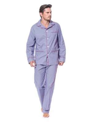 Pyjama coton pour homme bleu blanc rouge, de marque The Cocoonalist