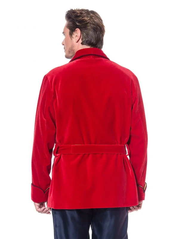 Veste d'intérieur de luxe en velours pour homme de couleur rouge par The Cocoonalist